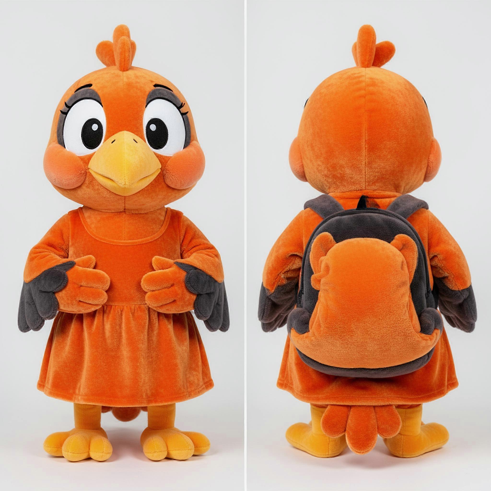 MASTICOT Vibrant Orange Playful Crow Mascot