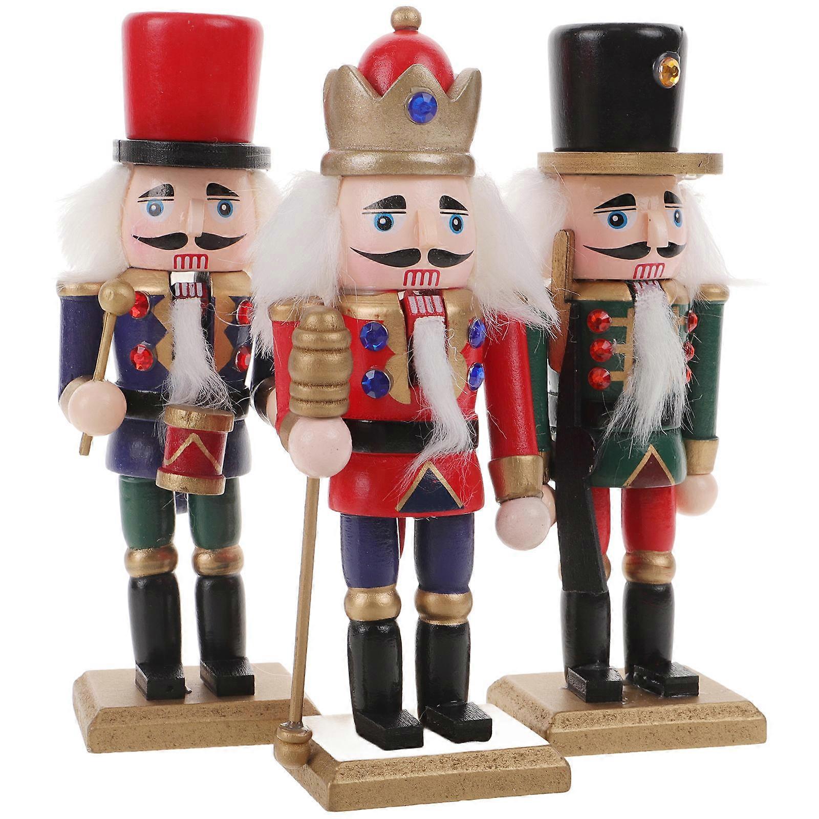 Nutcracker Soldier Walnut Puppet Doll for Decoration 3Pcs Set