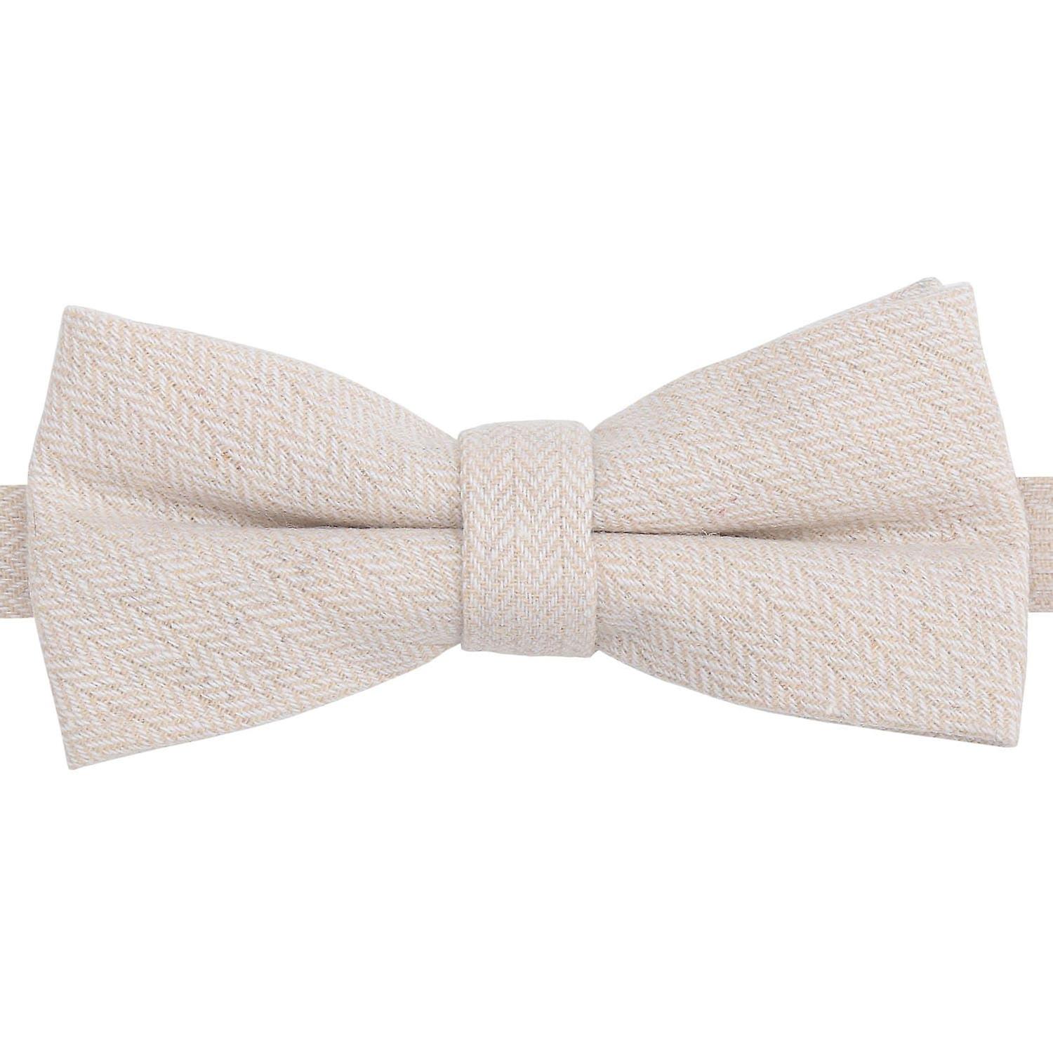 Beige Herringbone Pre-Tied Bow Tie