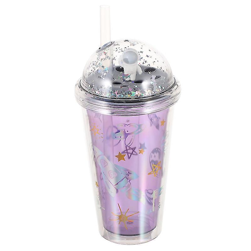 22X10cm Purple Tumblers 1pc Large-capacity Water Cup Double-layer Milk Tea Cup Drinking Straw Coffee