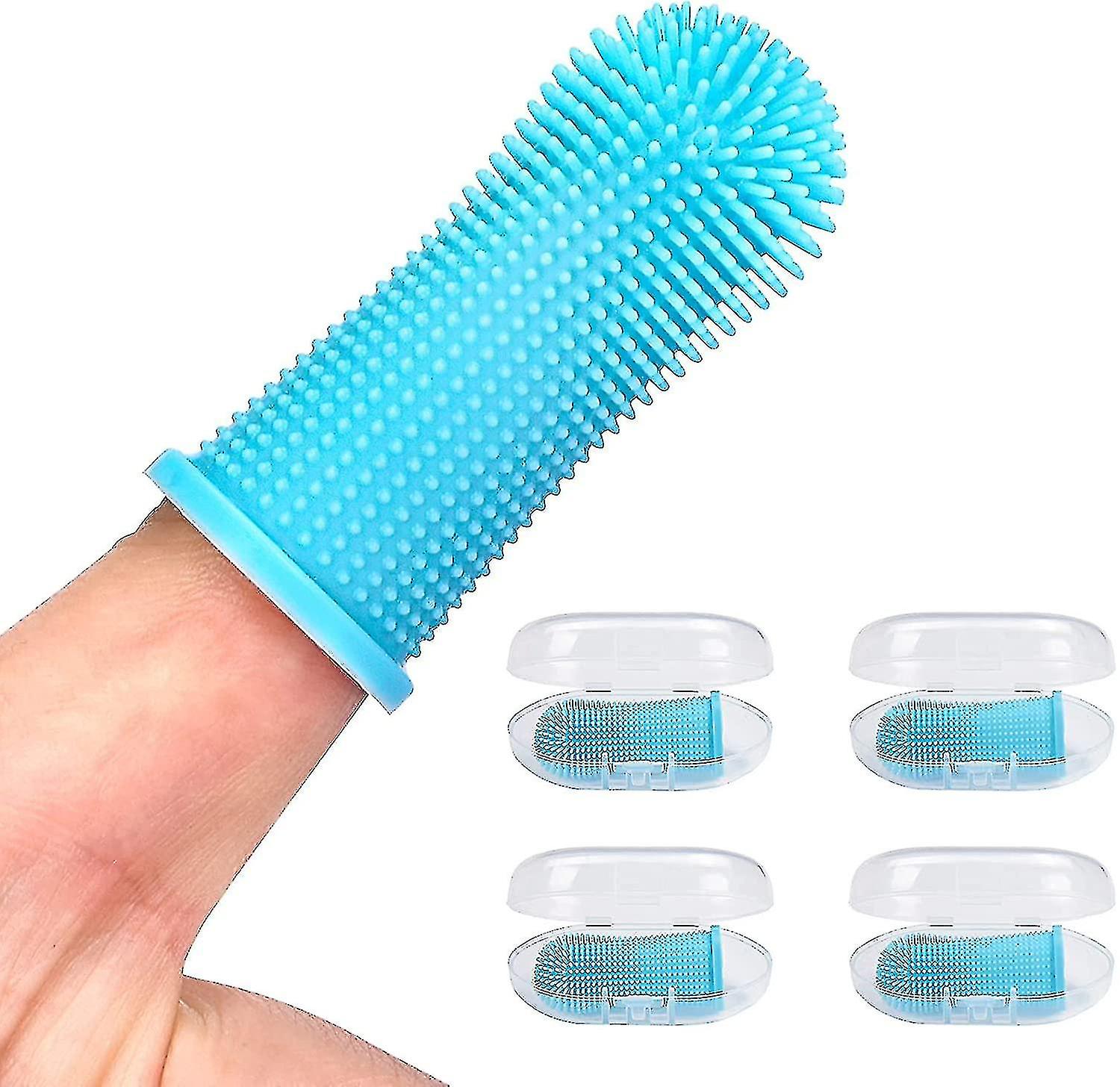 Dog Toothbrush 4 Pack , Finger Toothbrush Kit Blue