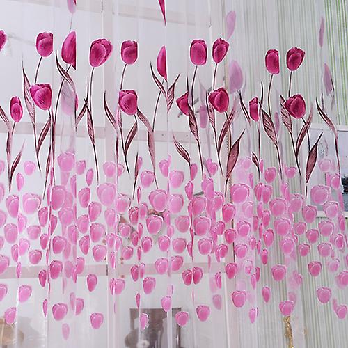 Romantic Tulip Print Voile Sheer Curtain Drape Divider Valance For Door Window