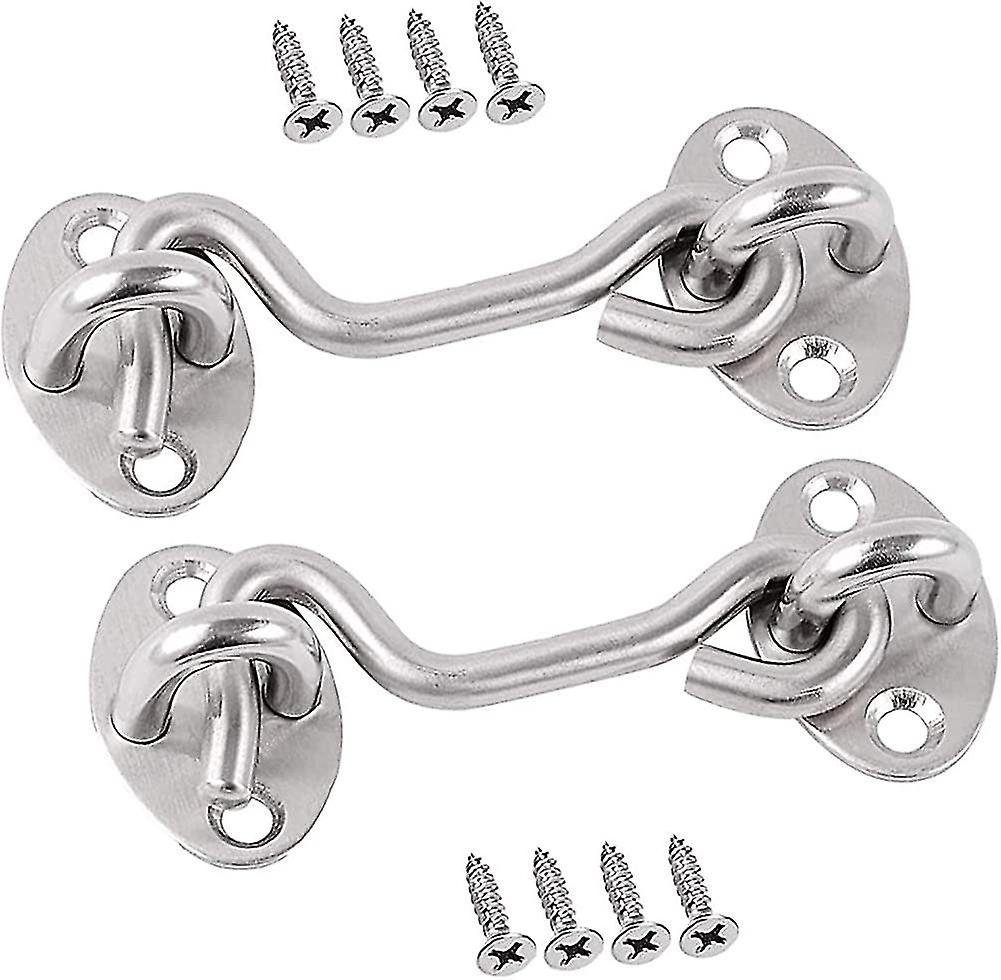 2 Pack  Gift Cabin Hook Eye Latch 4 Inch Heavy Duty Lock Hook With