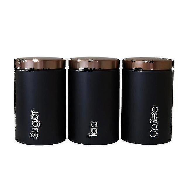 3pcs スタイリッシュな紅茶シュガーコーヒーストレージキャニスター、蓋付き|収納ボトル&瓶(黒)