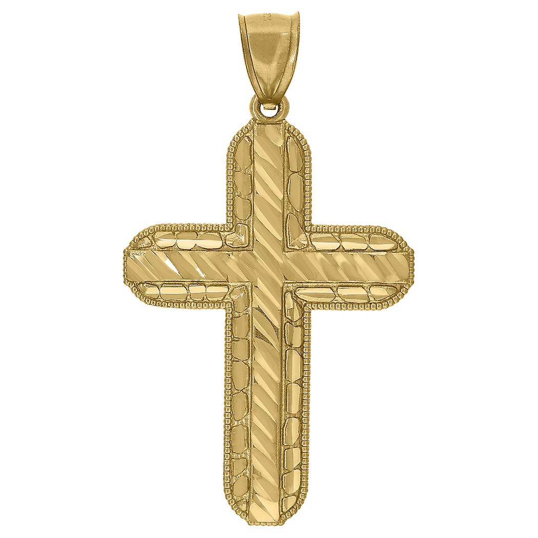10k Gold Dc Mens Nugget Cross Height 58.6mm X Width 31mm Religious Charm Pendant Necklace for Men