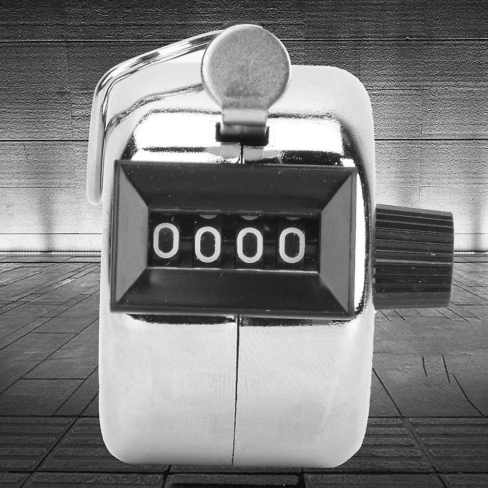Handheld 4-Digit Silver Tally Counter 0-9999 with Hook 1.8in