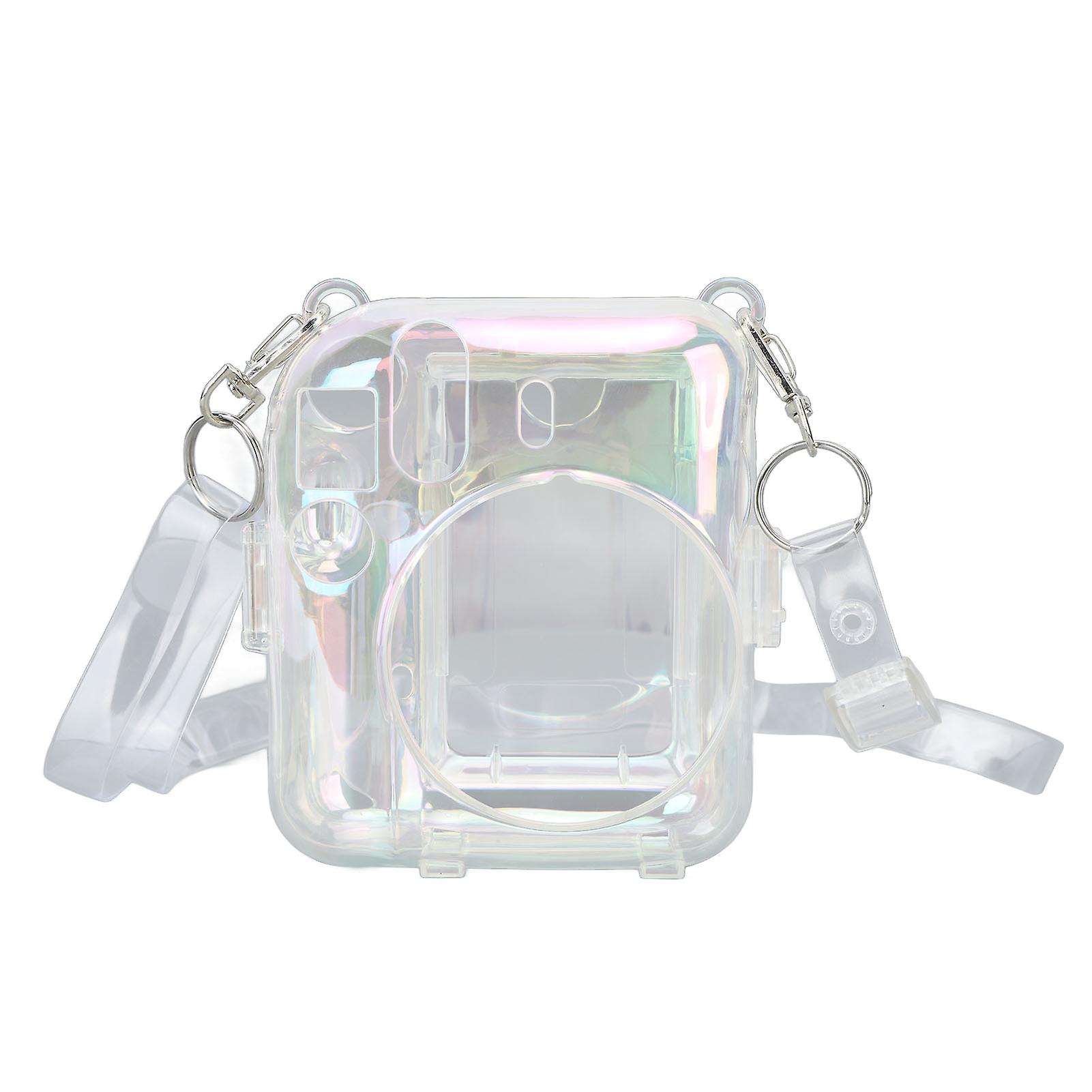 Clear Case for Fujifilm Instax Mini Instant Camera 12 Pack, Colorful Transparent Protective Cover with Adjustable Shoulder Strap for Outdoor