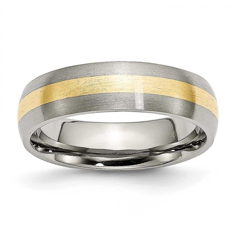 Titanium 14k Gold Inlay 6mm Brushed Band Ring-Band Style-Ring for Women and Men - Ring Size: 6 to 14