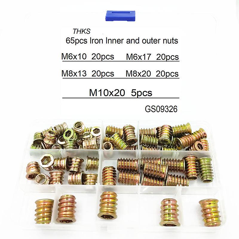 65Pcs M6 M8 M10 Inner Hexagon Internal And External Teeth Screw Nut Furniture Embedded Nut Children Sofa Bed T-nuts
