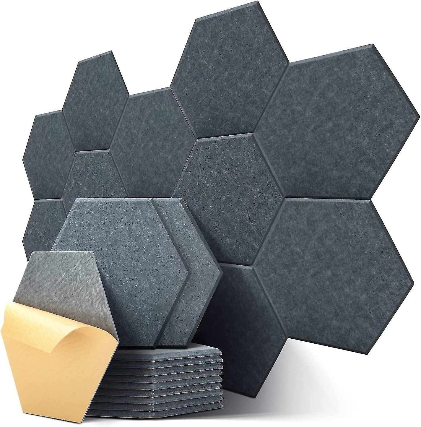 Dark Gray Hexagonal Self-Adhesive Acoustic Foam, 12-Pack High Density Acoustic Foam for Wall/Door/Ce
