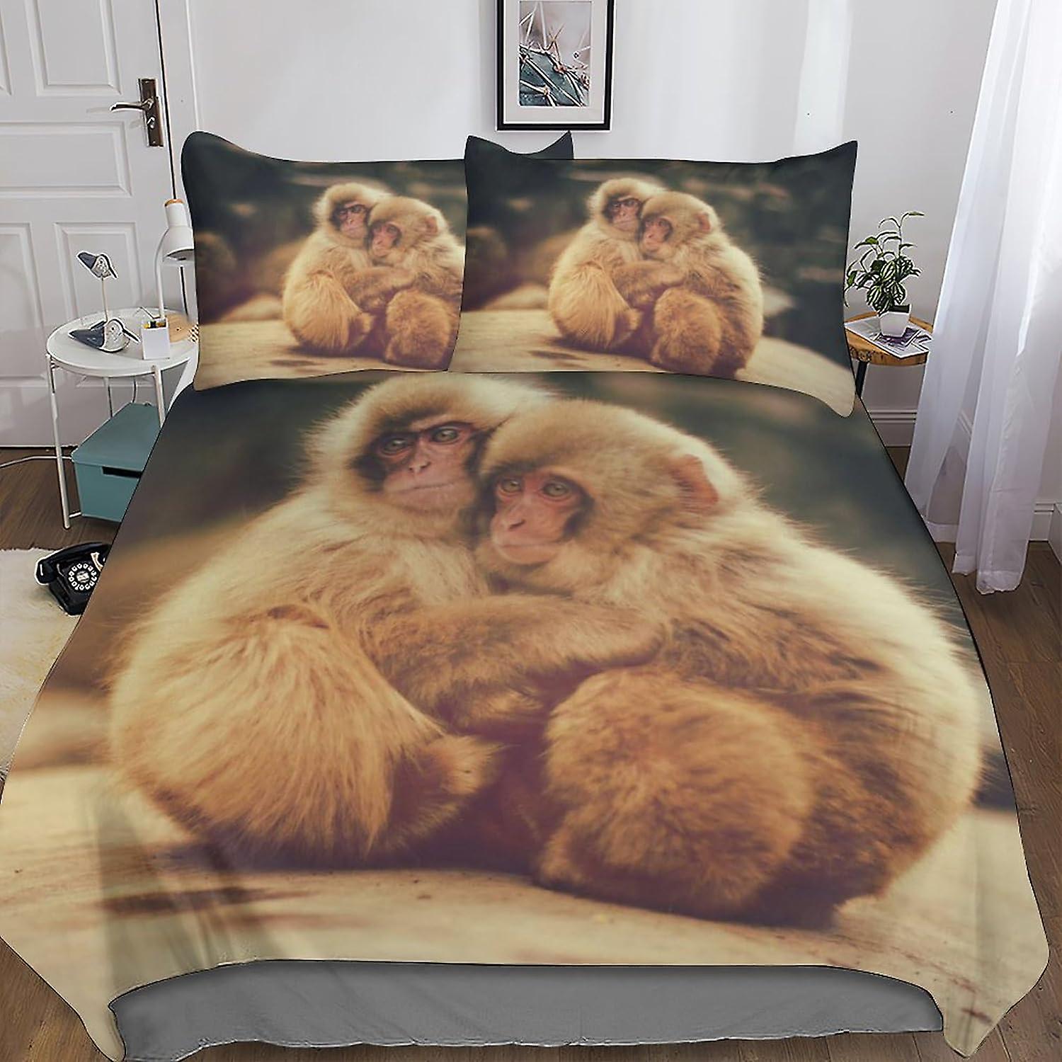 Monkey Gorilla 3 Pieces Duvet Cover, 3D Bedding Sets Animal Print Quilt Cover, Comforter Cover Soft Microfiber, With Pillow Cases, With Zipper for Adu