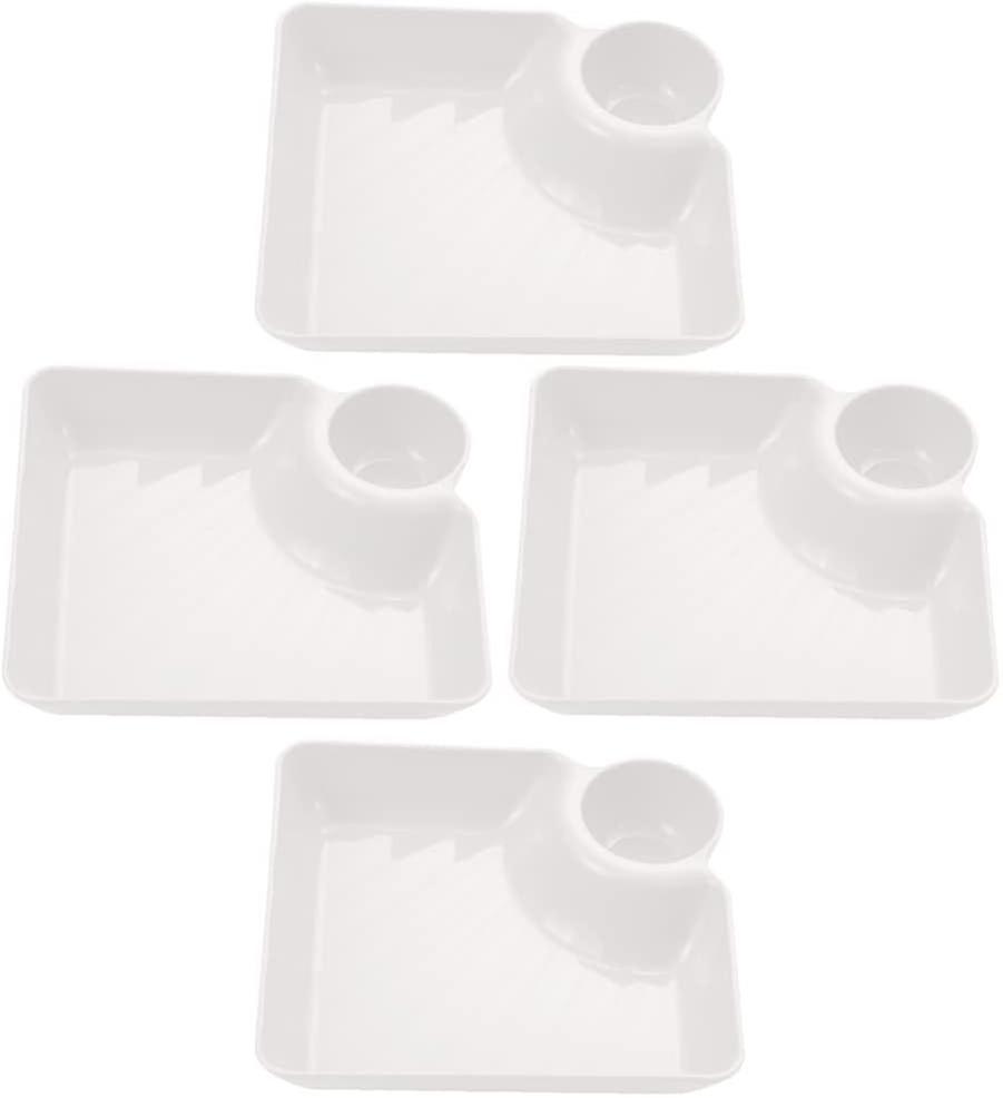 Dumpling Plates with Sauce Compartment, 4pcs, Square