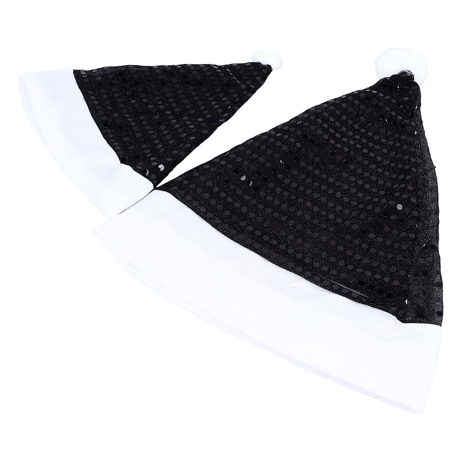 2pcs Black Sequins Christmas Hats - Decorative Soft Santa Hats for Holiday Parties