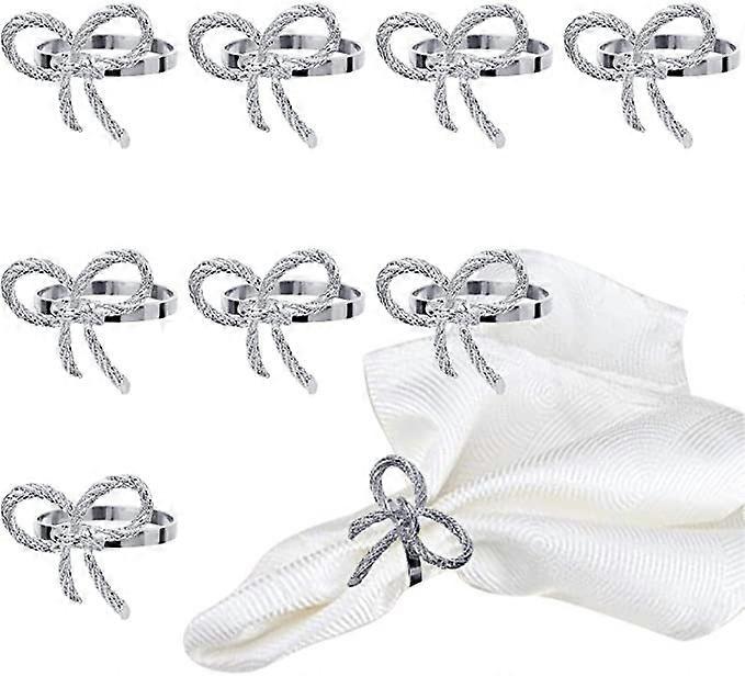 Bowknot Napkin Button Metal Silver Ring For Hotel 10 Pieces