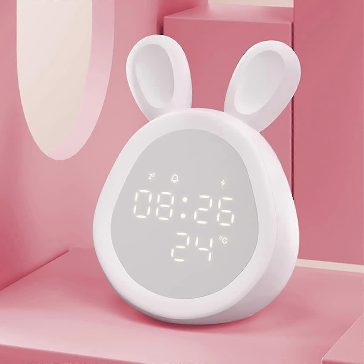 Enfants Mignon Lapin Réveil Lumière, réveil, lumière de nuit, sleeptrainerclock, cadeau d’anniversaire.blanc