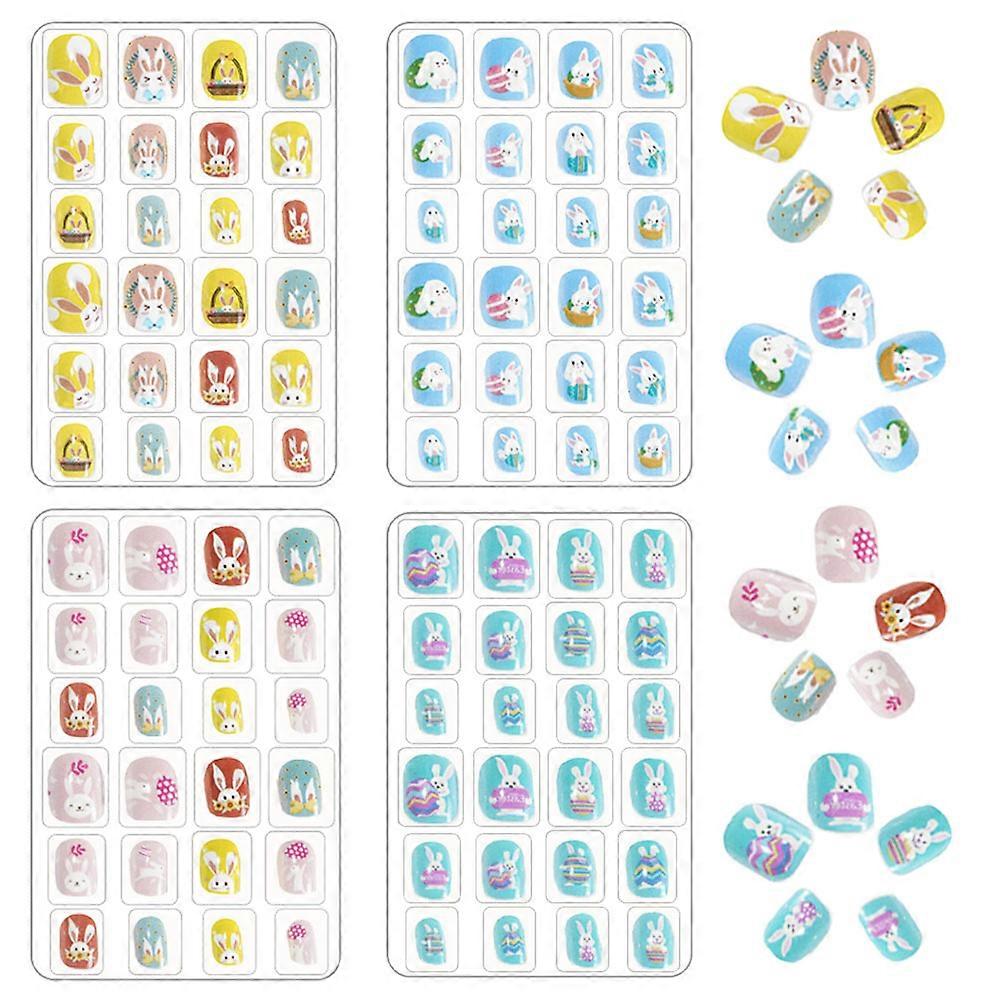 Weerblj24g 4 ensembles de faux ongles de Pâques pour enfants Faux ongles courts à couverture complèt