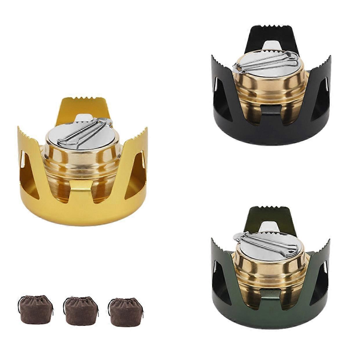 Mini Alcohol Stove, Brass Portable Camping Stove with Low Carbon Emissions and High Combustion Effi