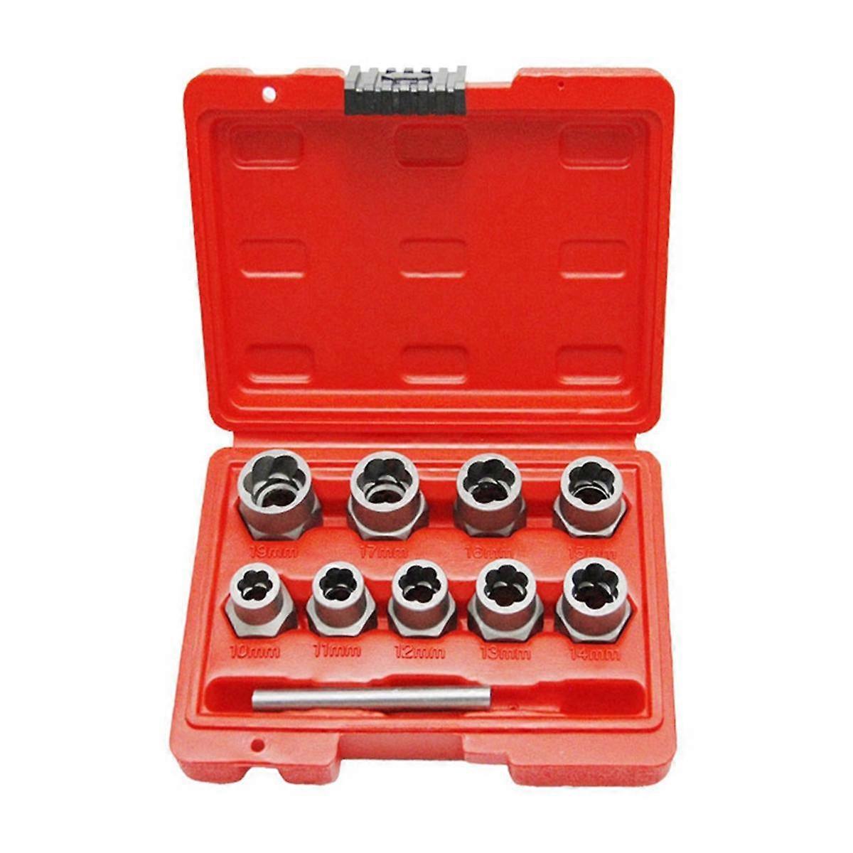 10pc Nut Extractor 1/2 Square Hole Air Cannon Electric Wrench Use Sliding Nut to Remove Red Box Tool Set