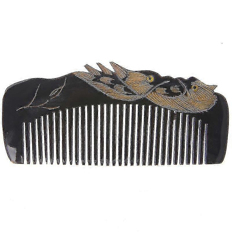 New Luxury Natural Horn Hair Comb Handcraft With Mandarin Duck Carvings Handle Tw