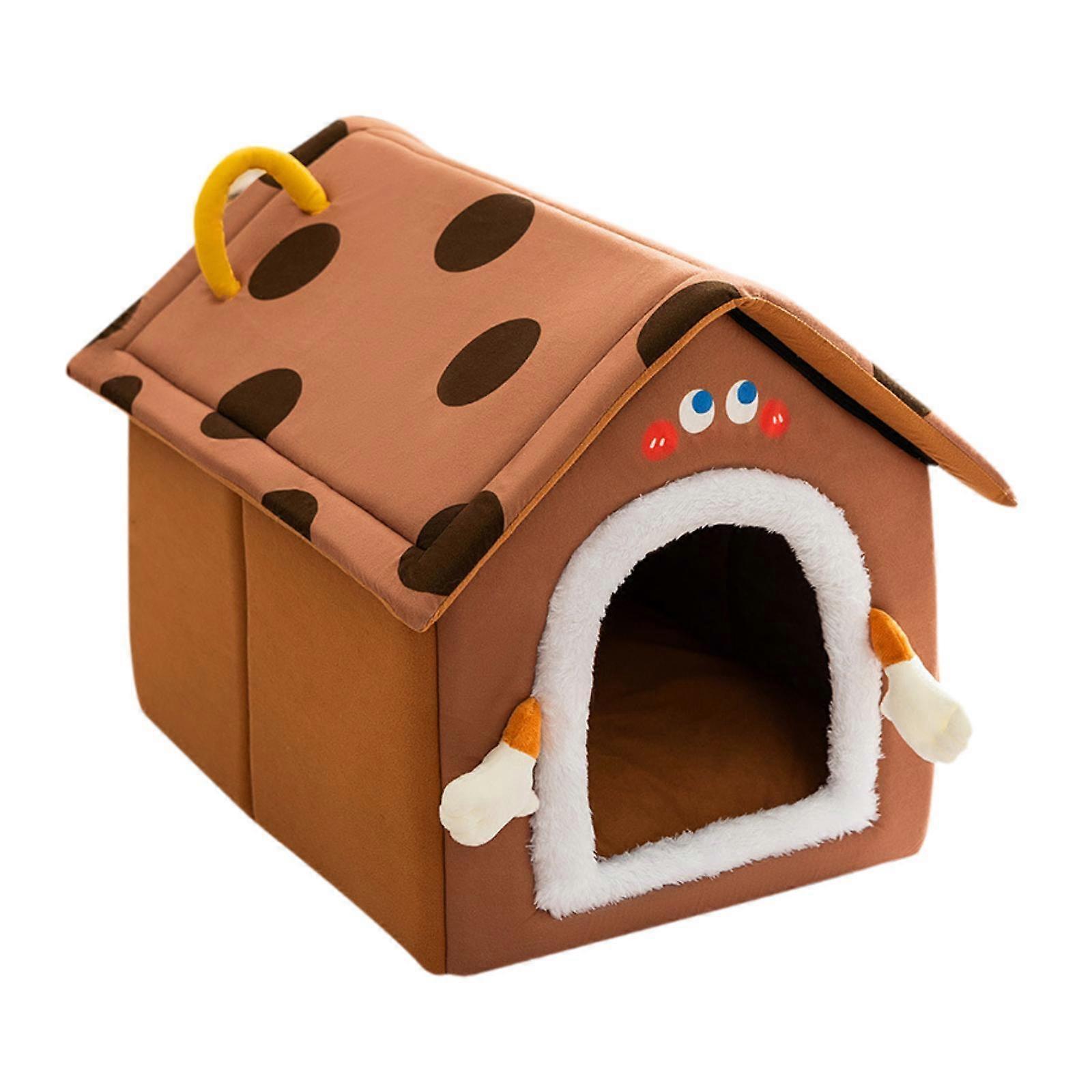 Lit pour chat pour chats d’intérieur chenil doux auto-chauffant chat tente grotte pour chien chiot brun M