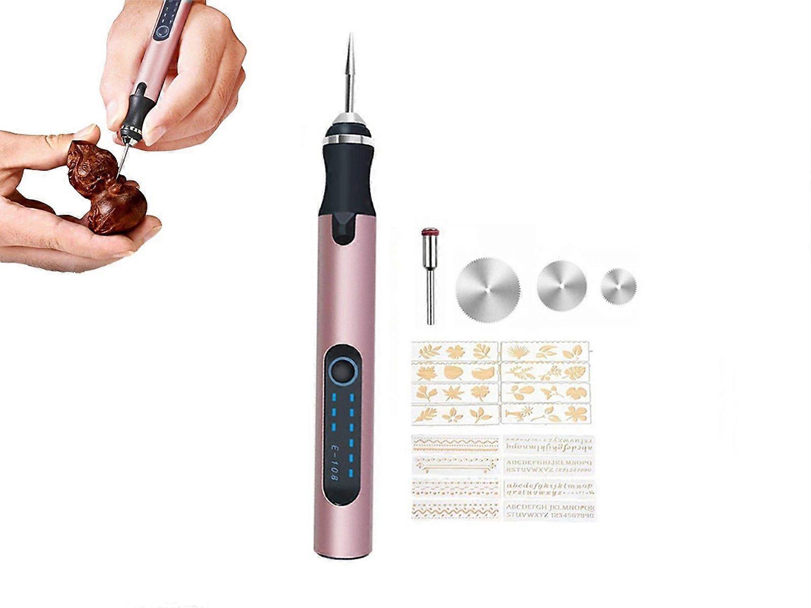 Electric Micro Engraving Pen Kit USB Rechargeable DIY Engraving Tool - Pink