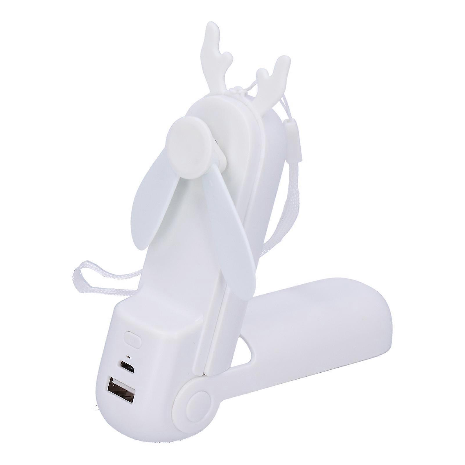 Handheld Fan Chargeable Portable Foldable Mini Cooling Device with Emergency FlashlightWhite