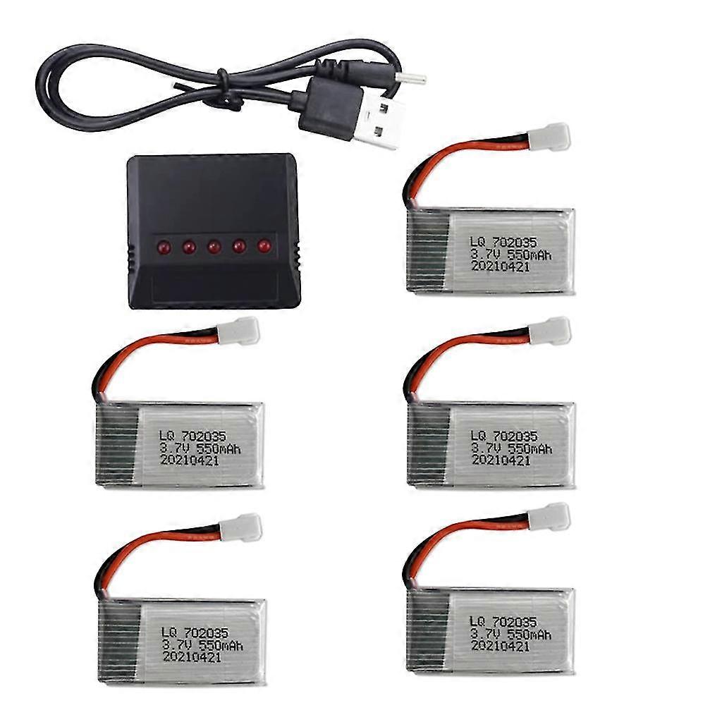 شاحن بطارية 5 في 1 مع 5 قطع 3.7 فولت 550 مللي أمبير بطاريات ليثيوم بوليمر Li-po وكابل USB ل Syma Q11 H99w-Good