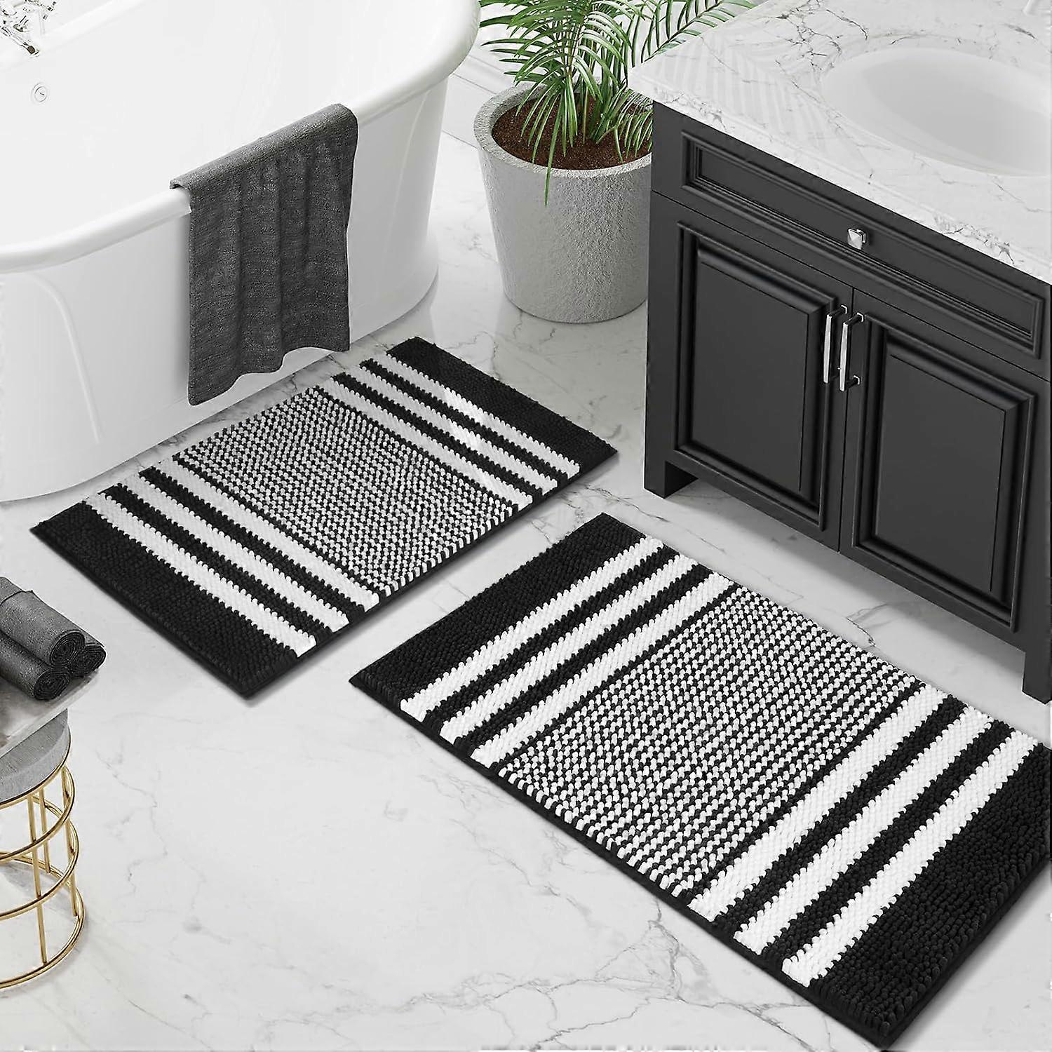 2 Piece Bathroom Rug Set, Super Soft Absorbent Fluffy Striped Chenille Bathroom Mat Rug Set, Non-Slip Bathroom Floor Mat, Machine Washable (40x60cm),