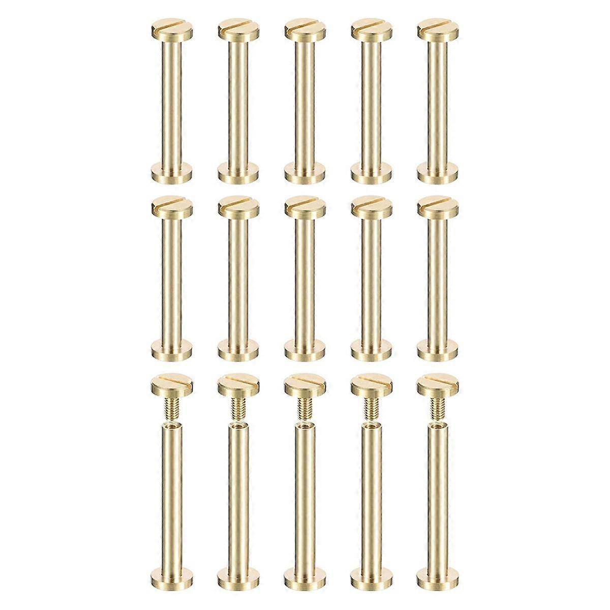 30Pack Brass Chicago Screws, 30x8mm Flat Head Screw Back Binding Post Nail Stud Rivets Fastener for