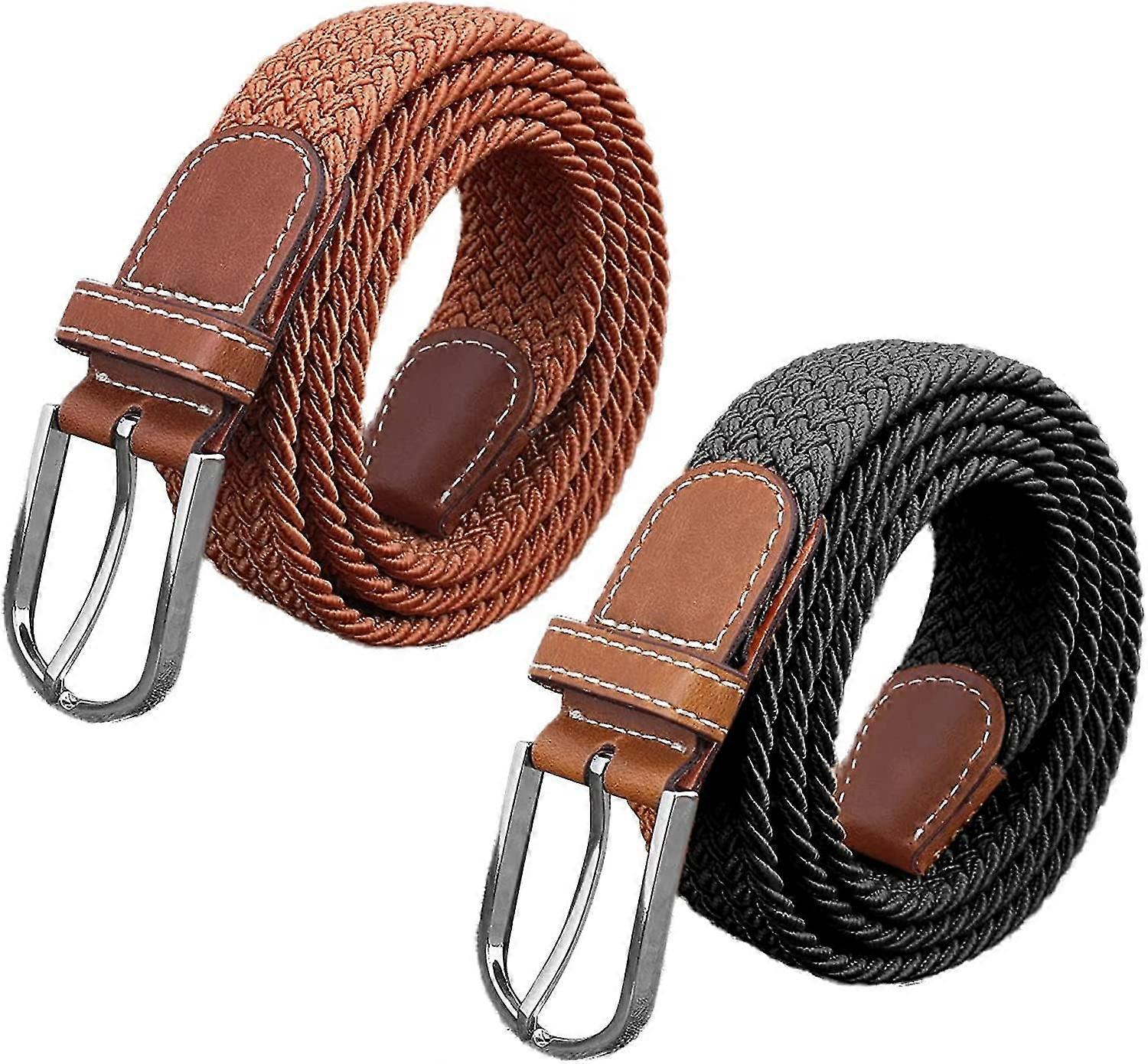 2 Piece Unisex Woven Belts, Stylish Simple Stretch Elastic Waistband, Adjustable Non-perforated Belt, Comfortable And Breathable, With Silver Alloy Bu