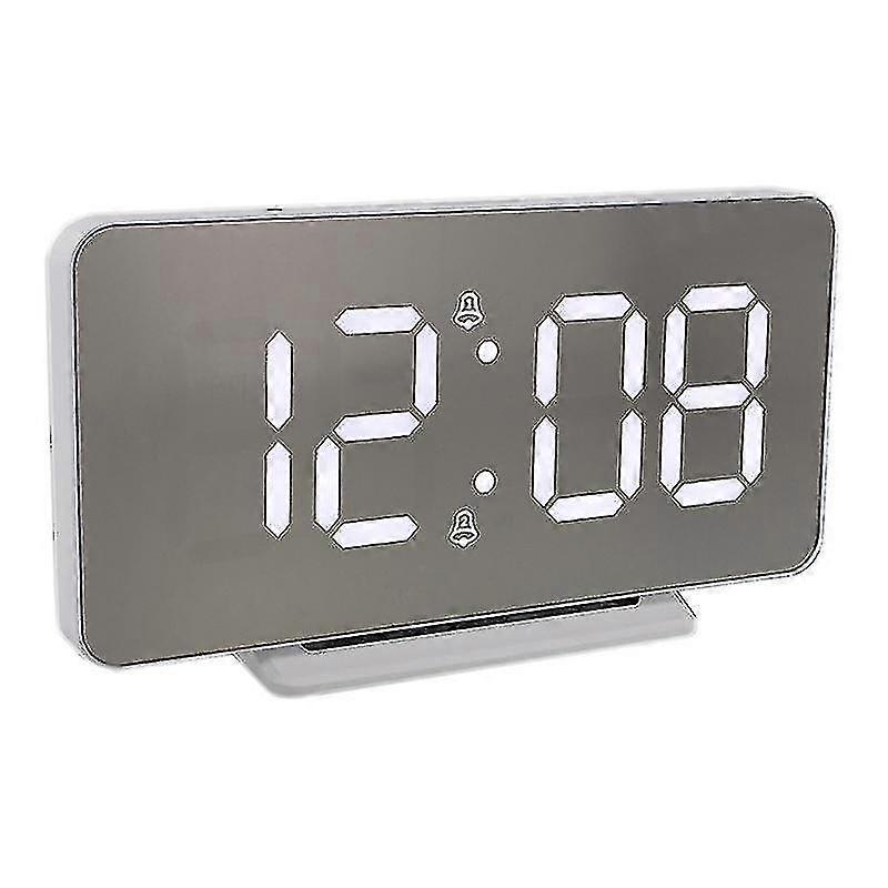 Digital Alarm Clock,led Display Alarm Clock, Silver Mirror Surface