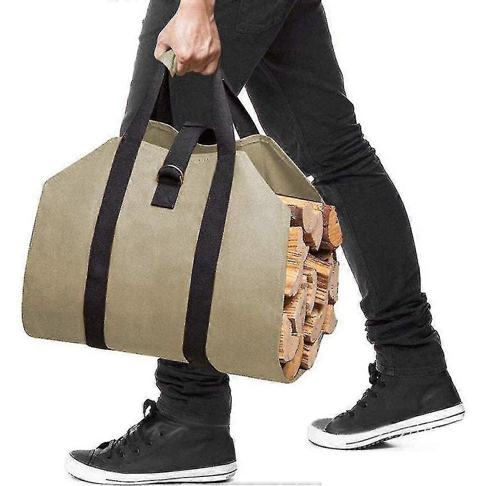 Heavy Duty Canvas Log Carrier Portable Canvas Firewood Storage Bag Multifunctional Firewood Tote Bag (1 Pcs, Brown)