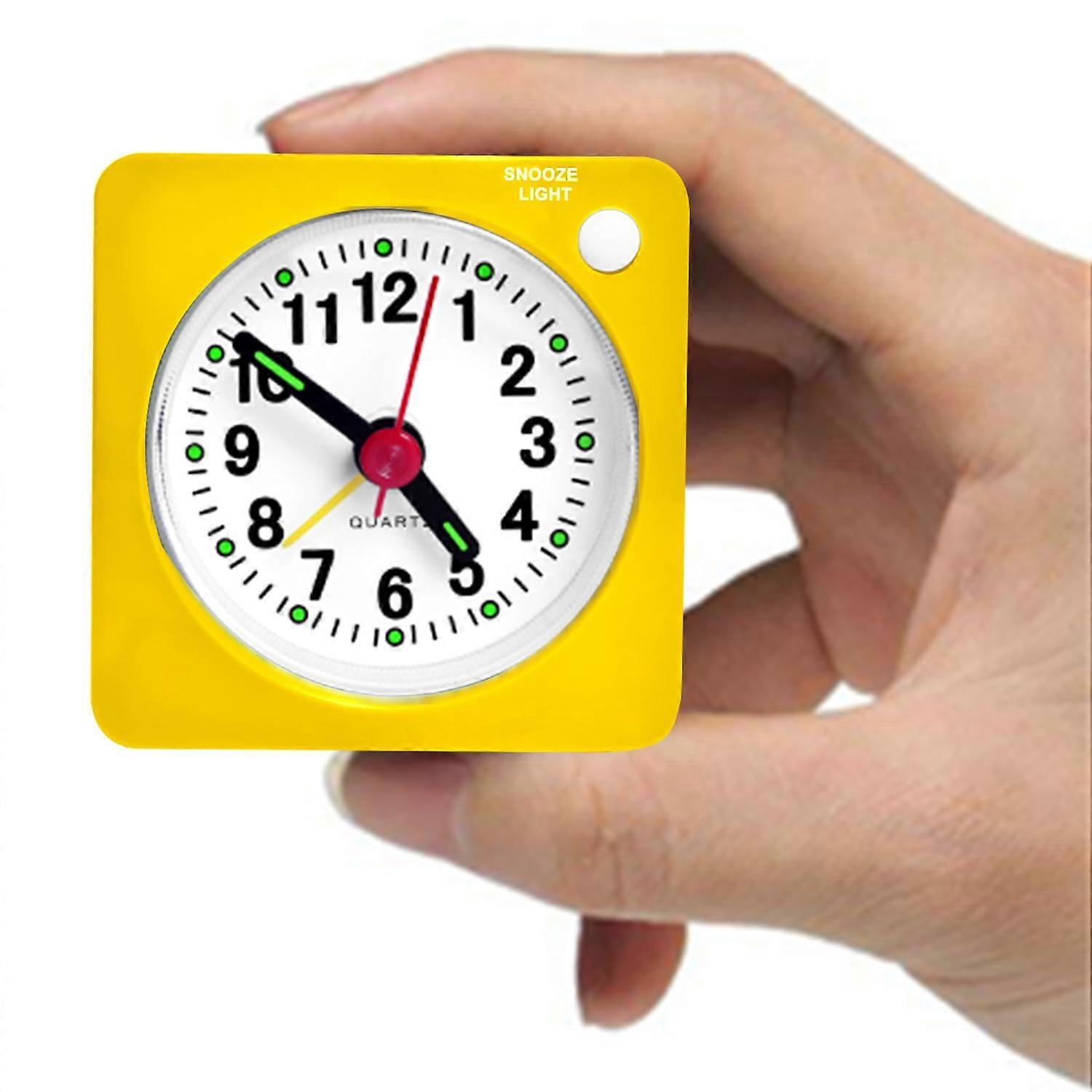 Mini travel alarm clock small size bedside table clock non-ticking battery operated silent analog clock for bedroom backpacking with snooze and night 