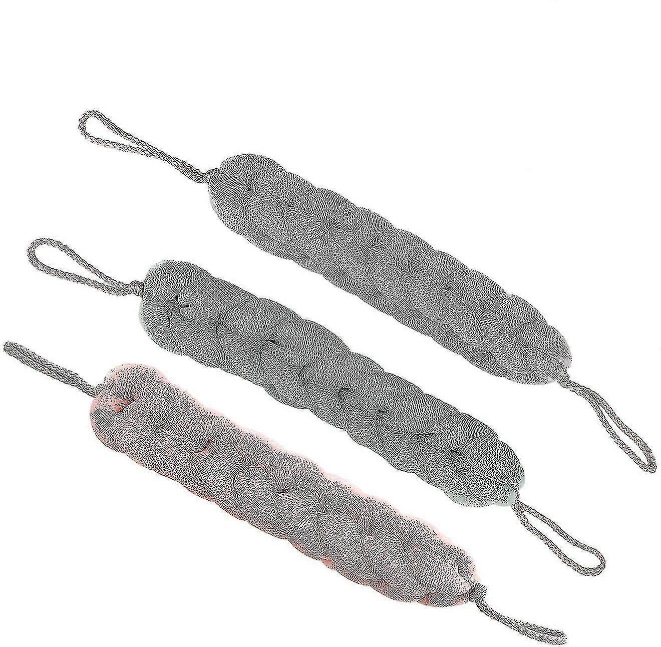 3 حزمة حمام طويل اللوف مطاط مضفر شبكة تقشير اللوف الظهر فرك