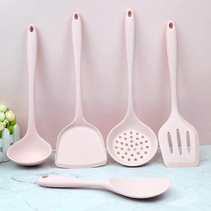 5pcs Silicone Kitchenware Kitchen Cooking Utensils Cookware Kit Pink