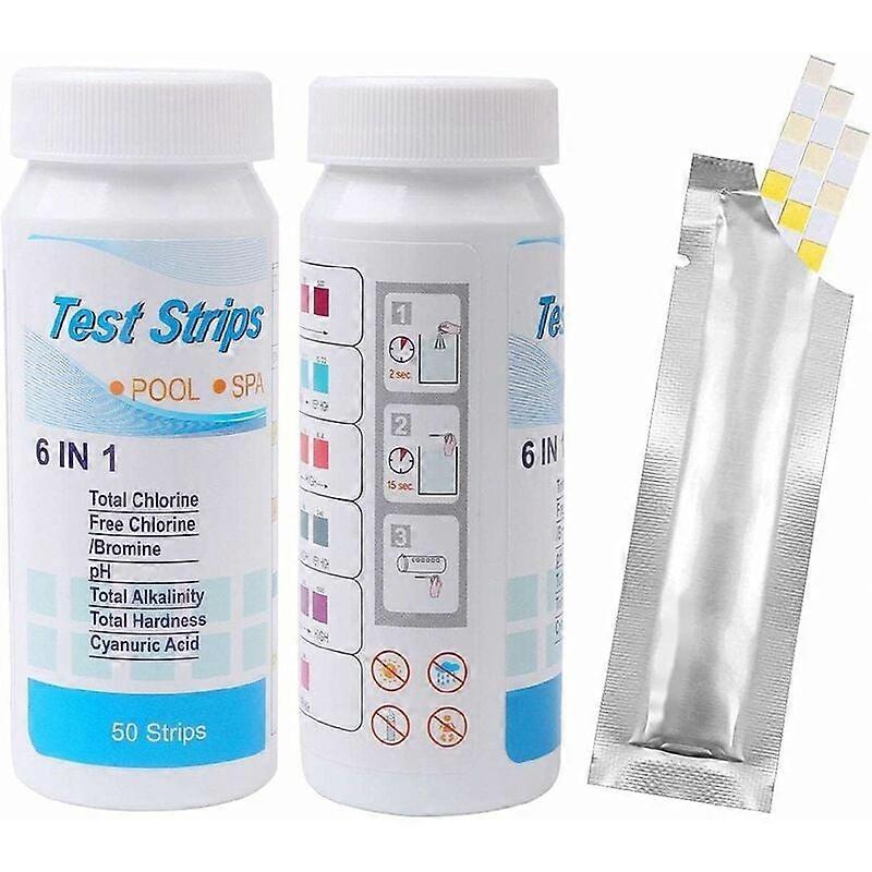 6 In 1 Test Strips, 50 Pcs Swimming Pool Test Strips Water Analysis Strip Paper Ph Pool Tester For Total Chlorine, Residual Chlorine, Bromine, Total A