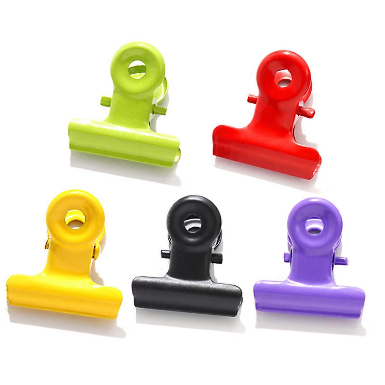 5Pcs Candy Color Metal Binder Clips Hanging Hole Design Round Handbag Clip Money Clamps Colored Hinge Clips