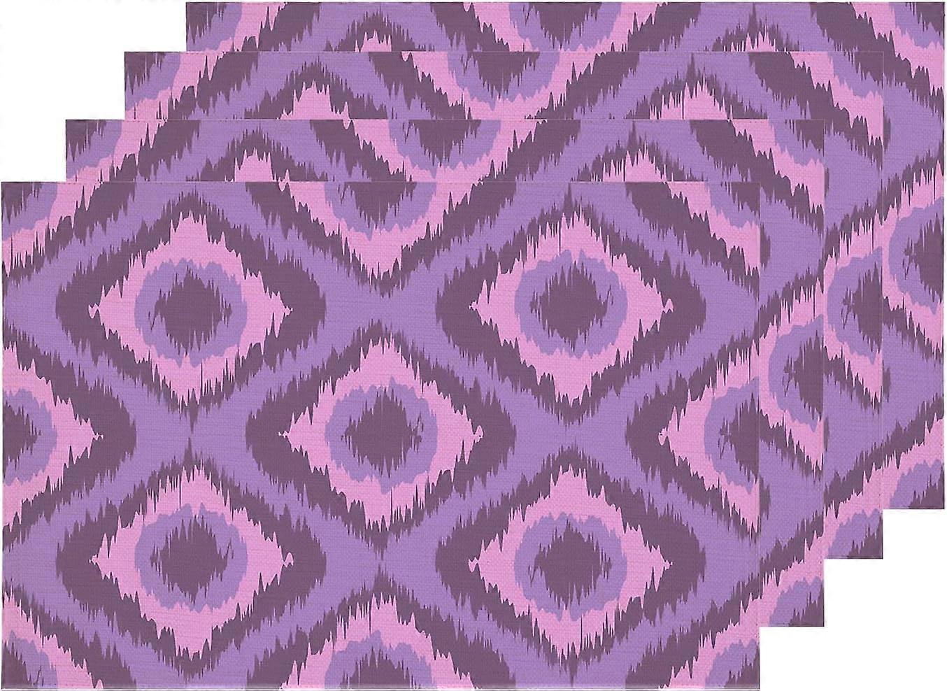 Colorful Abstract Ikat Placemats, Pink Classic Damask Ethnic Tradition Table Mat Linen Burlap Washable Double-Deck Heat Insulation for Dining Table Ki