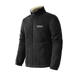 Men Polar Fleece Jacket Stand Collar Zipper Warm Thick Coat Winter Casual Outerwear