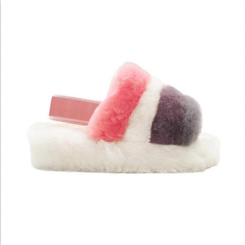 EVAGO Natural Wool Fur Slipper with Strap for Women Real Fur Womens House Bedroom Leopard Print Camouflage Soft Plush Open Toe Warm Comfy Cozy Indoor