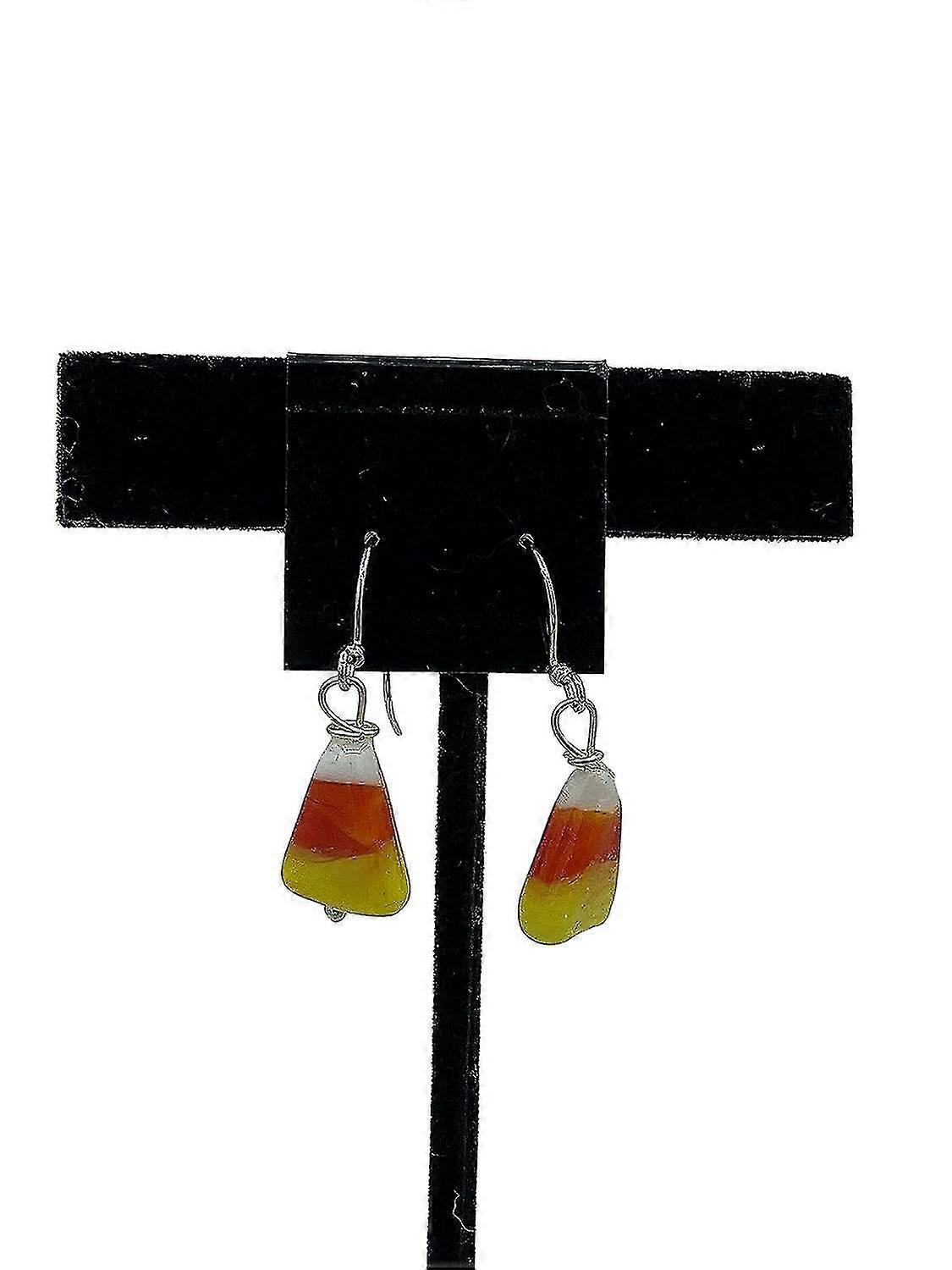 Candy Corn Lampworked Glass Fall Halloween Dangle Earrings