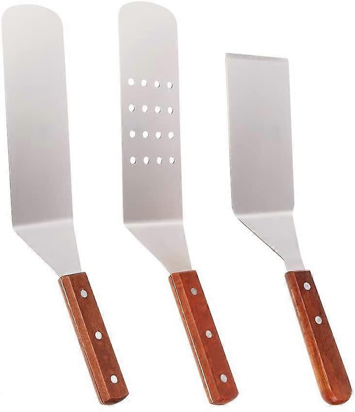 3 stk rustfritt stålspatel med trehåndtak