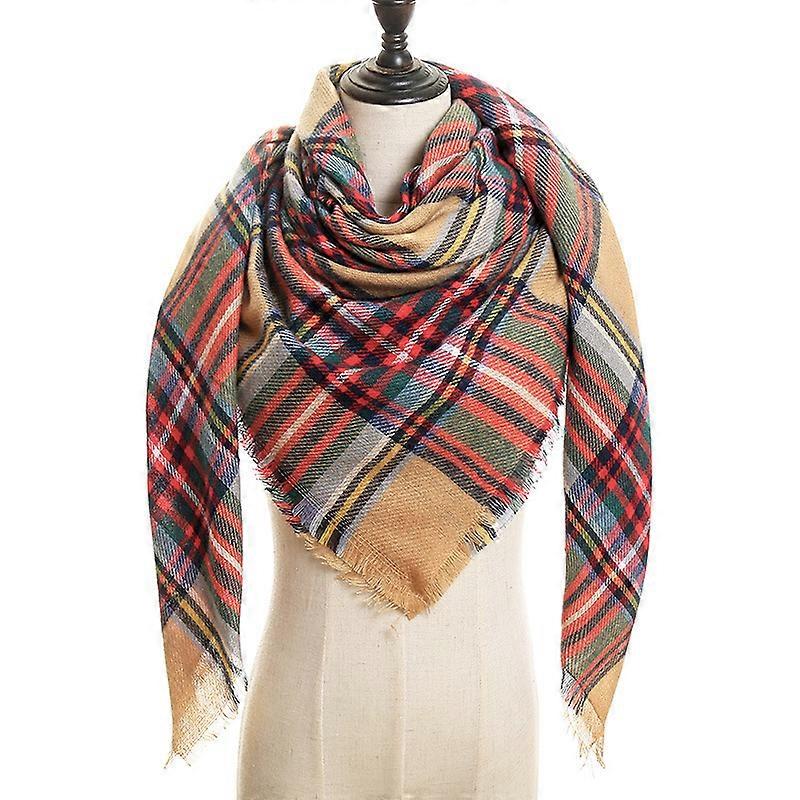 Womens Warm Scarf Square Shawls Infinity Scarves Stripe Plaid Rough Surface2#