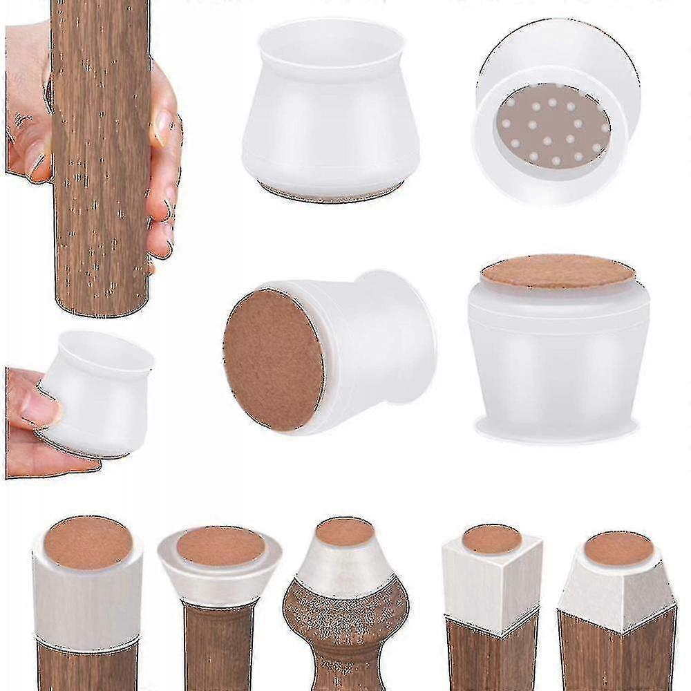 16 Pack Silicone Chair Leg Floor Protectors With Felt Prevent Scratches And Reduce Noise