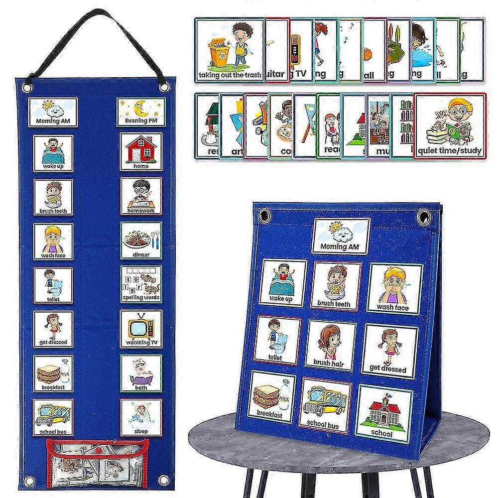 Kids Visual Schedule Calendar Chart 2 In 1 Home School Autism Daily Chore Routine Chart With 70 Cards