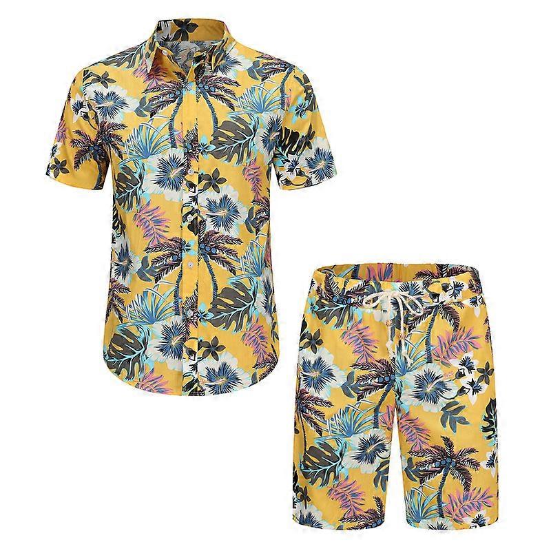 Mens Hawaiian Shirts Casual Button Down Short Sleeve Shirts Set Printed Shorts