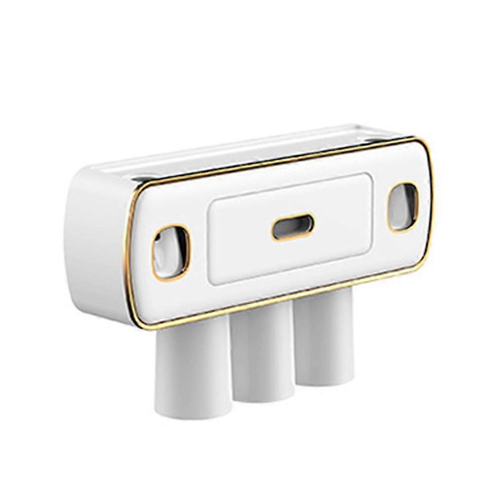 Magnetic Adsorption Inverted Toothbrush Holder 2 Automatic Toothpaste Squeezer Dispenser Storage Rack Accessories White