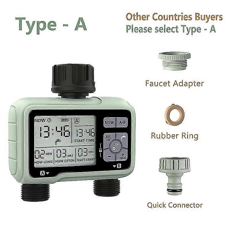 Large LCD Display 2-Outlet Household Outdoor Irrigation Water Timer Timed Automatic Garden