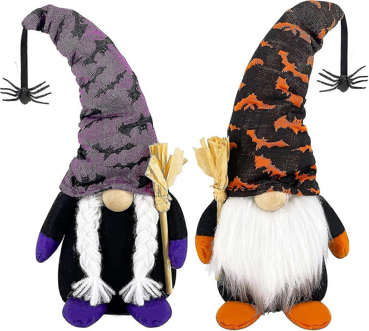Set Of 2 Witch Gnomes Plush Decorations With Spider Bat Ornaments Scandinavian Tomte Doll Elf Gnomes Decorations Indoor Home Party Toys For Kids Adu