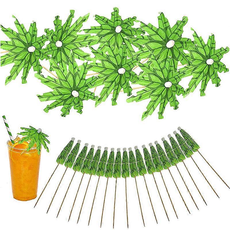 Paper Umbrella Sticks Decorations 50 Pieces Green Tropical Coconut Palm Tree Toothpicks for Party Appetizer Drink Handmade Cocktail Parasol Sticks for